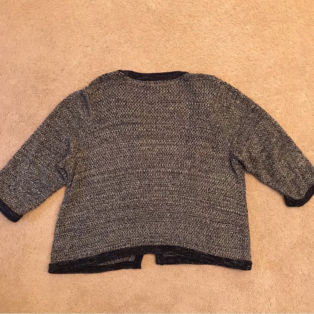 Roz Ali Cardigan Sweater Womens Size 2X Navy Gold Open Front Metallic Shimmer - Picture 3 of 8